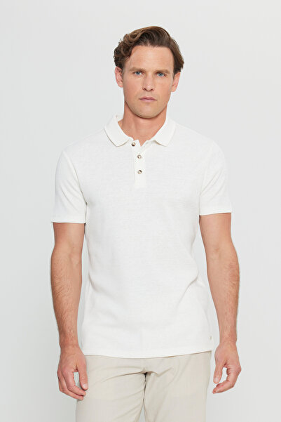 ALTINYILDIZ CLASSICS Men's Ecru Cotton Slim Fit Slim Fit Polo Collar Striped ...