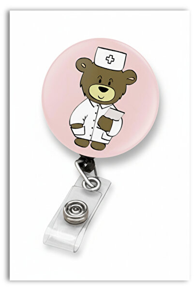 Mia Aurora حامل بطاقة يويو قابل للسحب باللون الوردي مع شكل دب على شكل ممرضة YKK