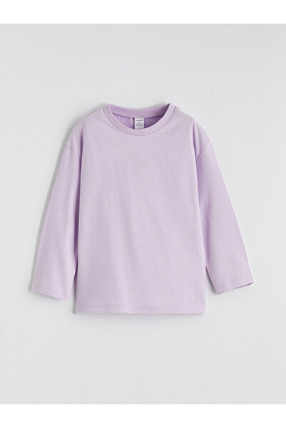 LC Waikiki Lila okrugla kragna Vezena Devojčica majica