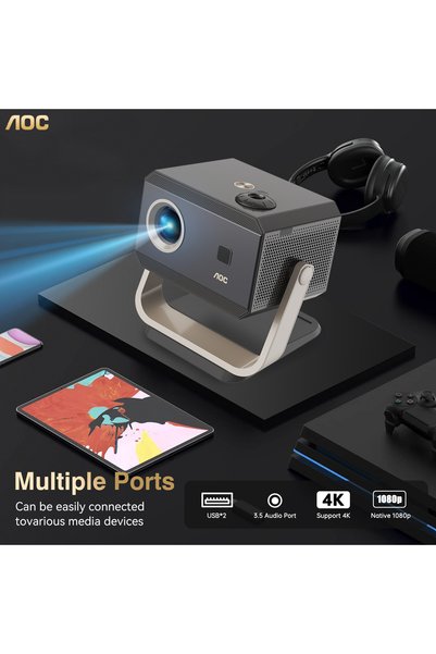 Aoc Portable Projector Full HD 4K/1080P Autofocus Adjustable Angle 15000 Lumen for Gaming