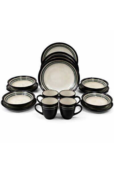 Generic Black and Off-White Porcelain Dinnerware Set – Modern Design – 16 Pieces