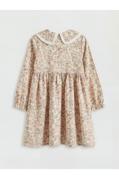 LC Waikiki Sarı Bebe Yaka Çiçek Desenli Kız Çocuk Elbise
