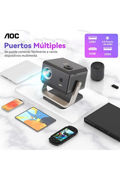 Aoc Portable Projector Autofocus Adjustable Angle 15000 Lumen Compatible with...