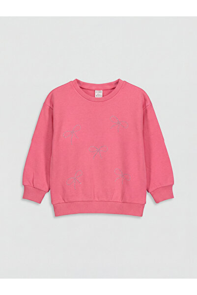 LC Waikiki سويت شيرت بناتي مطبوع بشريط وردي من مجموعة إلسيفا