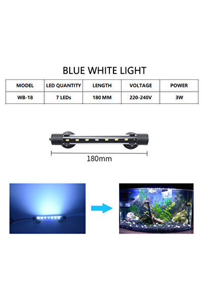 Choice7 مصباح حوض السمك T4-18 أزرق وأبيض LED مقاوم للماء، مصباح حوض سمك تحت ا...