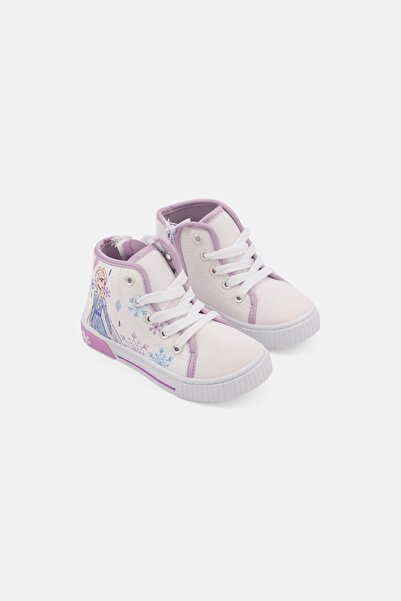 Disney Kids Girl Lace Up Graphic Shoes, White/Purple