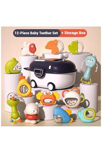 LIXADA 12PCS Baby Teethers Baby teething set Teether rattle toy Baby rattle toys