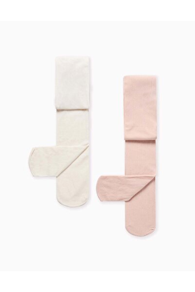 Ziddy Pack of 2 microfibre tights for girls, white/light pink