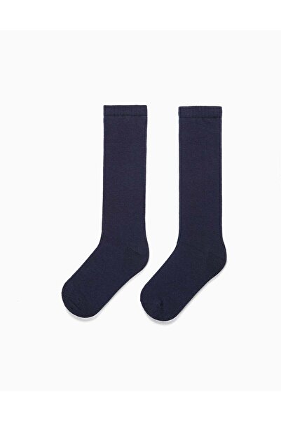 Ziddy Pack of 2 Pairs of Plain High Socks for Boys, Dark Blue