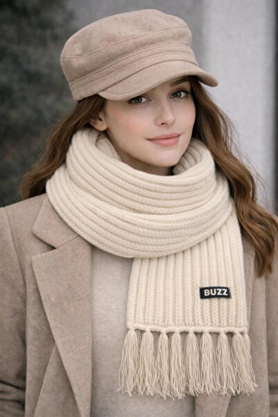 kuru Kadın Erkek Unisex Castro Kasket Şapka + Uzun Triko Atkı | Kışlık Kombin...