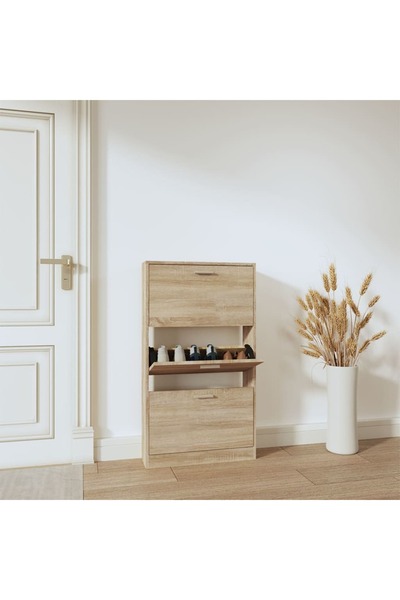 vidaxl Shoe Cabinet Oak 59x17x108 cm Engineered Wood