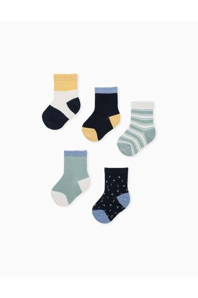 Ziddy 5 pairs of socks with contrasting details for baby boys, multicolour