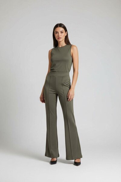 Madmext بنطلون نسائي كاكي عالي الخصر بقصة واسعة أنيق للاستخدام اليومي MG2645