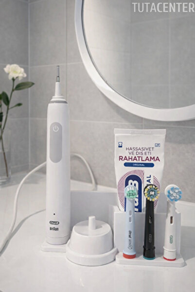 TUTACENTER Şarjlı Diş Fırçası Standı – 3 Başlık + 1 Fırça + 1 Şarj Standı Yuv...