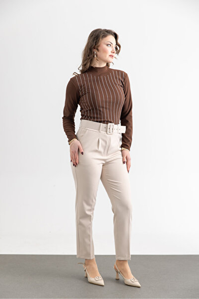 TUĞBA ERGÜL Women's Double Fabric Belted Trousers