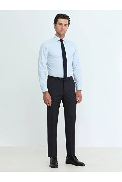 Kip Blue Plain Slim Fit Weaving Classical Cotton Blended Shirt