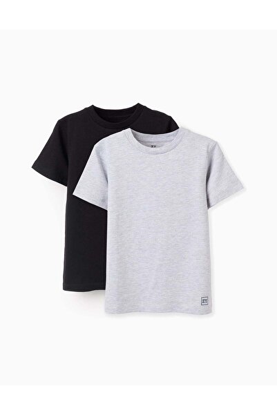 Ziddy عبوة من قطعتين من التيشيرتات القطنية للأولاد، رمادي/أسود