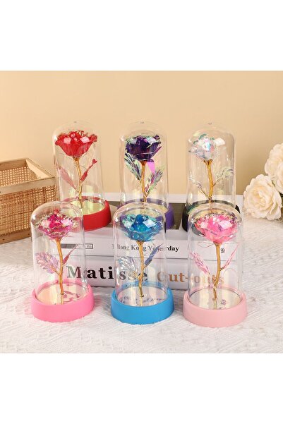 LOVE Crystallized Rose 15cm with Multicolor LED Light, in Plastic Dome, in Gi...