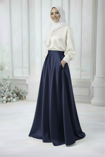 MadyaButik Women's Navy Blue Hijab Skirt
