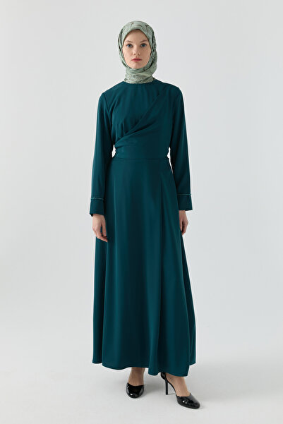 Tuğba Aller Parçalı Bağlamalı Elbise - Petrol