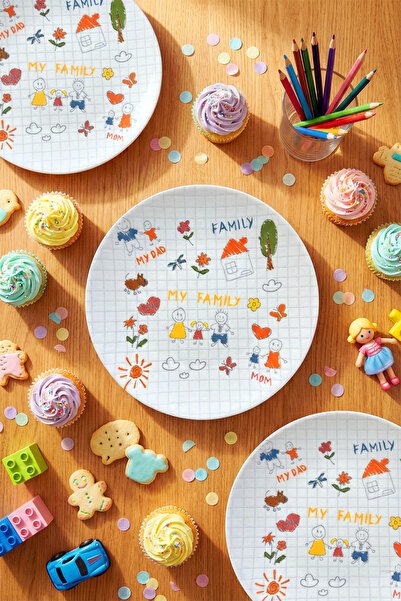 grandora My Family Themed 6 Pieces, 20 cm Cute Children's Plates, Colorful Ch...