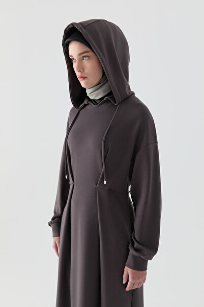 Tuğba Pile Detaylı Kapüşonlu Örme Elbise - Antrasit