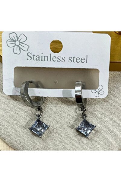 stainless steell أقراط فضية اللون من الفولاذ المقاوم للصدأ مرصعة بالأحجار الش...