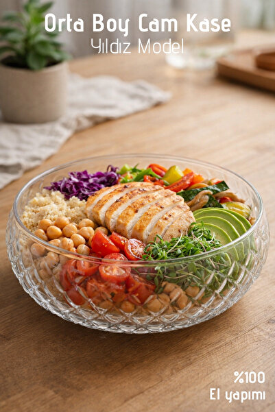 Nandy Home El Yapımı Cam, Orta Boy Yıldız Model Salata Kasesi - Bowl Kasesi