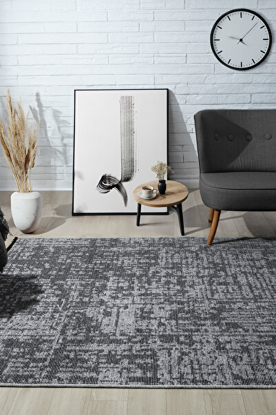 Prestige Halı Vintage Gri Halı Yıkanabilir Kaymaz Taban Şönil Kilim Dokuma Pa...