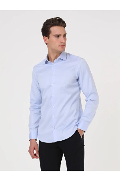Kip Blue Plain Regular Fit Weaving Classical 100% Cotton Shirt