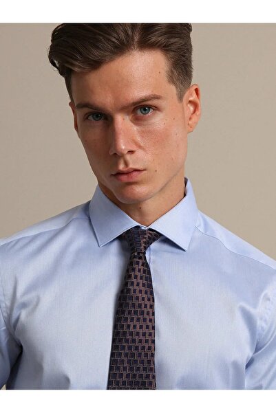 Kip Blue Plain Regular Fit Weaving Classical 100% Cotton Shirt