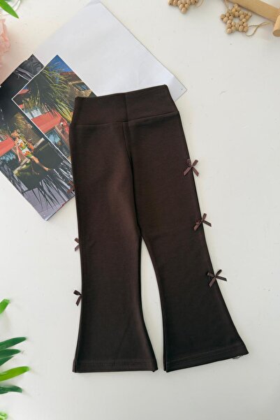 Minigimin Cicileri Colanți elastici pentru fete cu detaliu fundiță - Maro Bitter