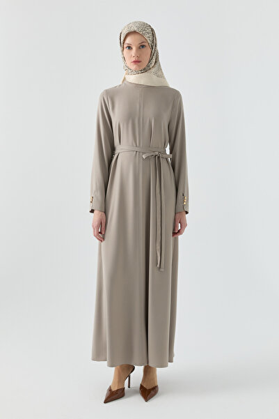Tuğba Kolları Düğme Detaylı Elbise - Vizon