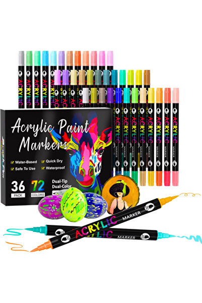 Qova Set de 36 markere acrilice profesionale, 72 de culori de cerneală pe baz...
