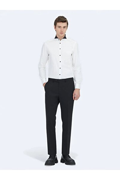 Kip White Plain Slim Fit Double Cuff Wing Collar Tuxedo Shirts