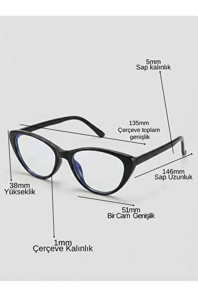VEGA EYEWEAR Jerson Siyah Cat Eye 46 Ekartman (XS ) Küçük Boy Mavi Işık Korum...