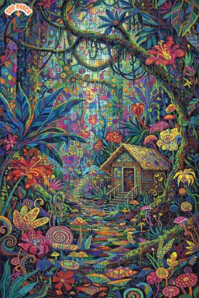 Teona Ahşap لغز خشبي فني ملون للكوخ الغابوي الغامض، لغز خشبي مؤطر ذو طبقتين 5...