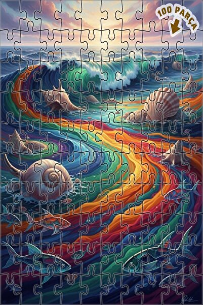 Teona Ahşap لوحة فنية خشبية مؤطرة على شكل أمواج قوس قزح، 100 قطعة، مقاس 25x25