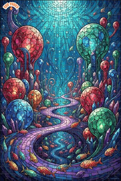 Teona Ahşap لغز خشبي بإطار مزدوج الطبقات بمظهر فسيفساء زجاجي لعالم تحت الماء ...