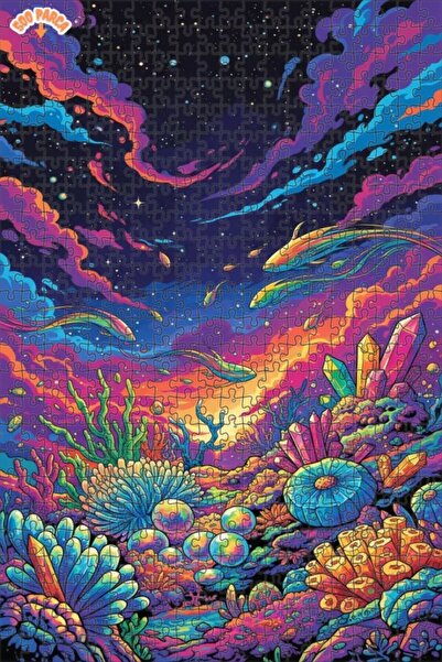 Teona Ahşap Colorful Fishes' Mysterious Undersea World Oil Painting Look Wood...