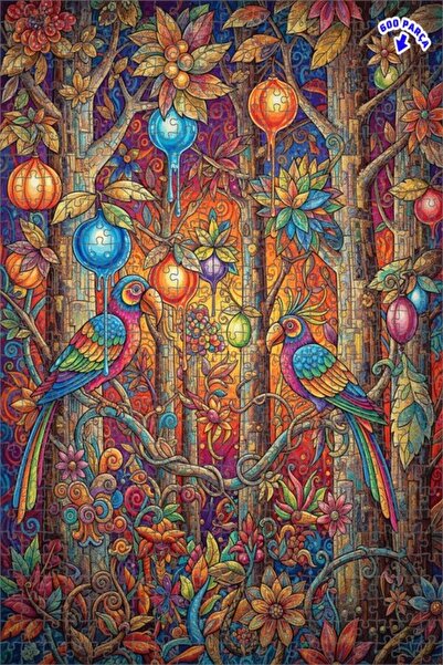 Teona Ahşap لغز خشبي مؤطر بطبقتين على شكل غابة الببغاوات الملونة بتأثيرات الأ...