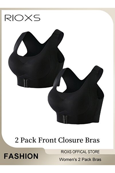 RIOXS 2 Pack Women's Front Closure Bras, Wireless Seamless Push-up Bras, Ling...