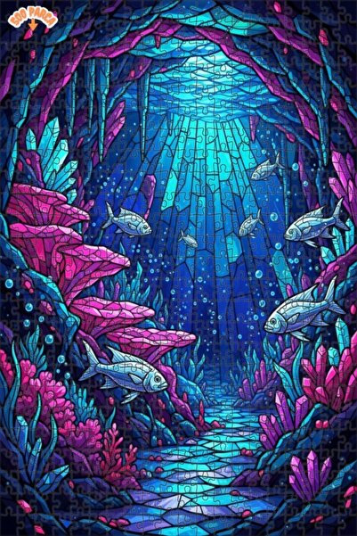 Teona Ahşap Crystal Cave Fishes Colorful Stained Glass Art Wooden Puzzle 500 ...