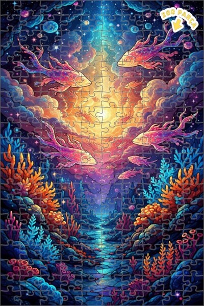 Teona Ahşap لغز خشبي رائع على شكل عالم الأسماك تحت الماء، مكون من طبقتين، مُغ...