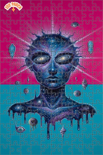 Teona Ahşap Alien Eyes Oil Painting Look Modern Art Double Layer Framed Woode...