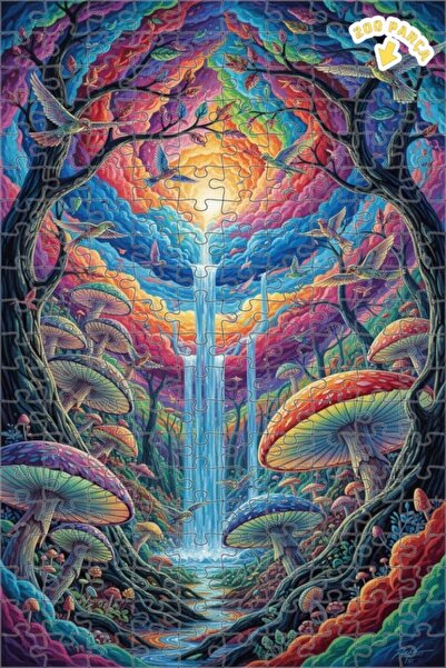 Teona Ahşap لغز خشبي ملون على شكل غابة فطرية ساحرة وشلال مزود بالطيور، ذو طاب...