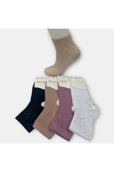 Anemon Socks Çorap Organik Pamuk Taşlı 12 Çift Karışık Renk