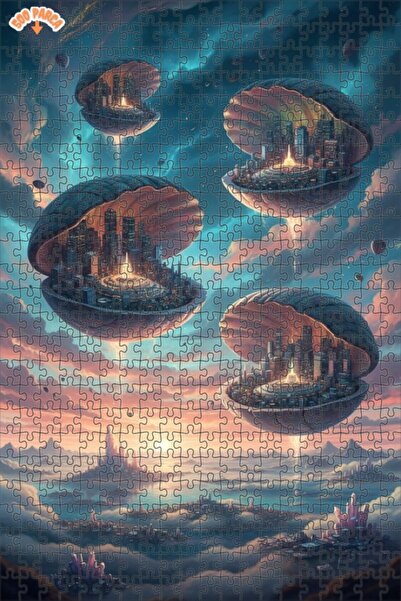 Teona Ahşap لغز خشبي مكون من طبقتين على شكل مدينة في السماء من شركة كاشلز، 50...