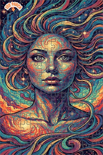 Teona Ahşap Galactic Woman Portrait Art Double-Layer Framed Wooden Puzzle 150...