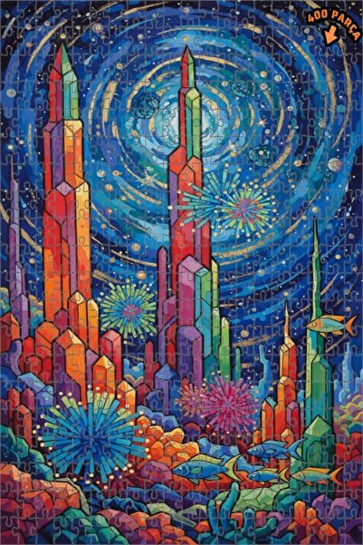 Teona Ahşap لوحة زيتية لرقص الأسماك الملونة في مدينة الكريستال، لغز خشبي مؤطر...